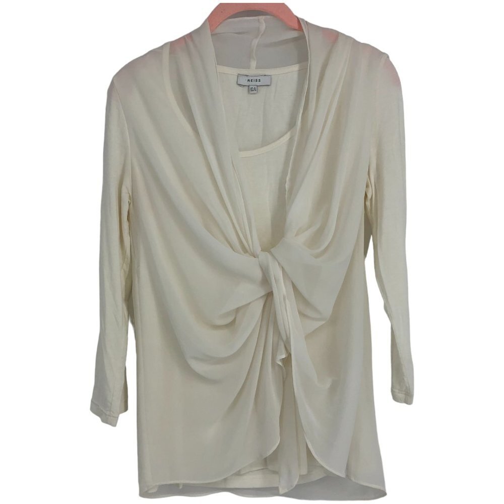 Reiss Ivory Tie twist Front Chiffon Layered 3/4 sleeve blouse size 0